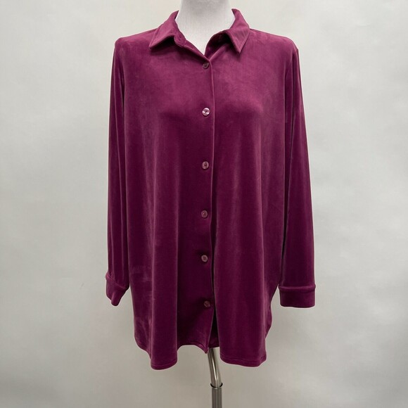 Woman Within Women's Top 14 16 Purple Velvet Collared Long Sleeve NWOT - Picture 1 of 10